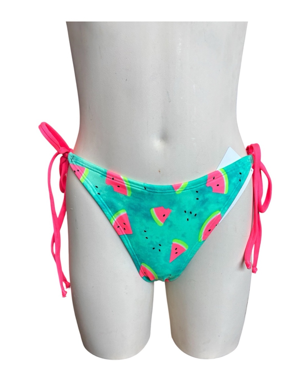 Look Out Swimwear Green and Coral Tie Bikini Bottom
